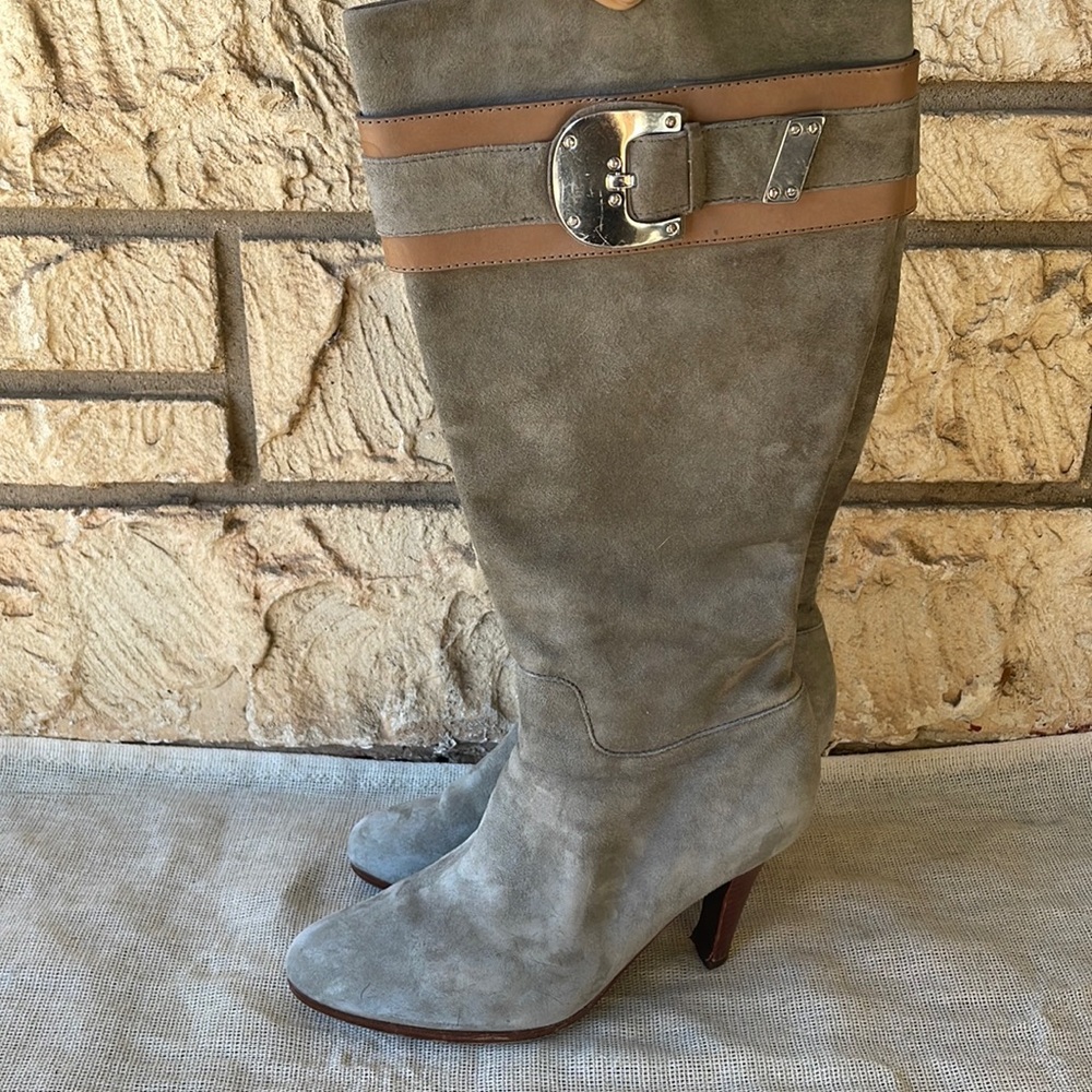 COLE HAAN  Womens Tall Boots Heels Size 7 B Gray Suede High Leather